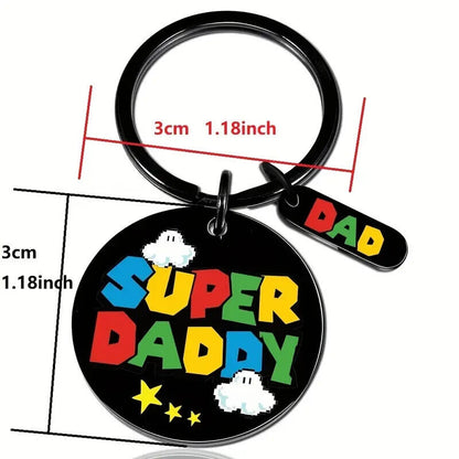 SUPER DADDY KEYCHAIN Super Mario Bros. Themed Father's Day Birthday Gift Keyring