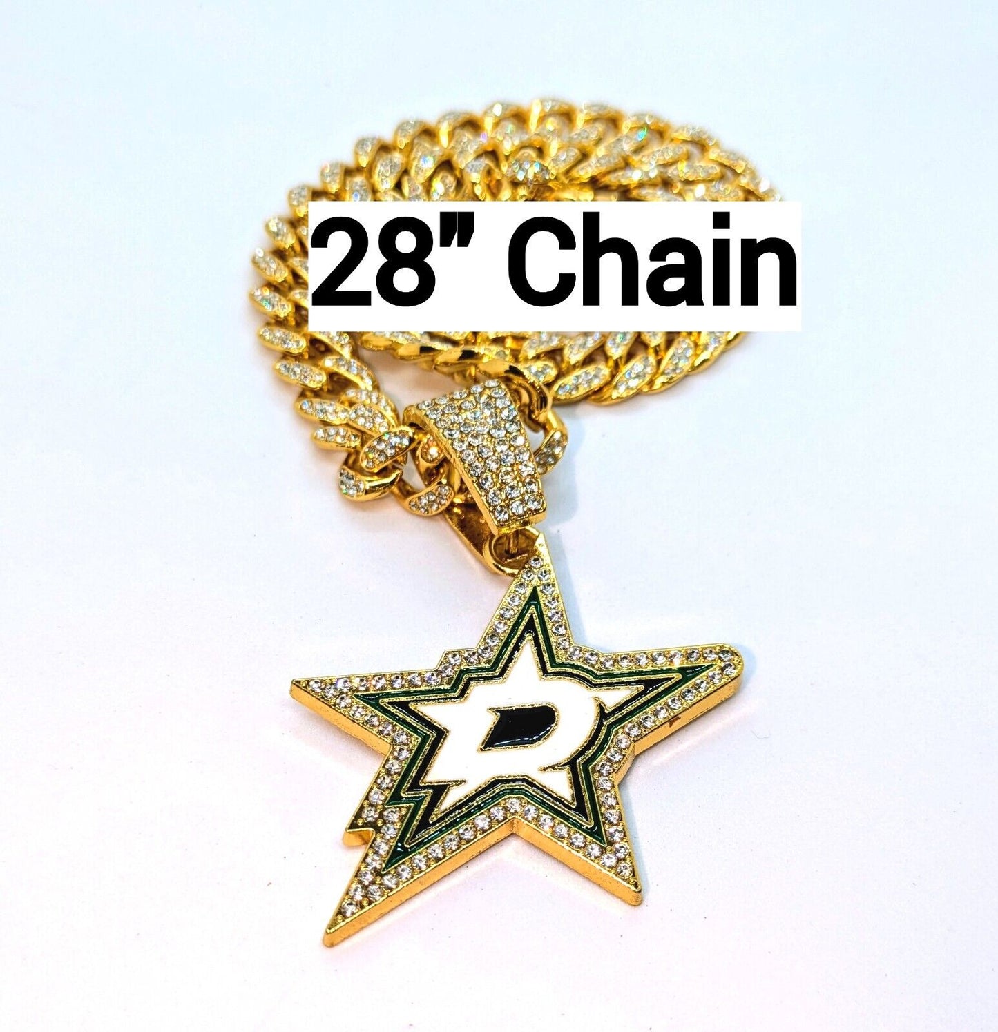 DALLAS STARS GEM NECKLACE Gold Bling NHL Hockey Hip Hop Pendant & 28" Chain