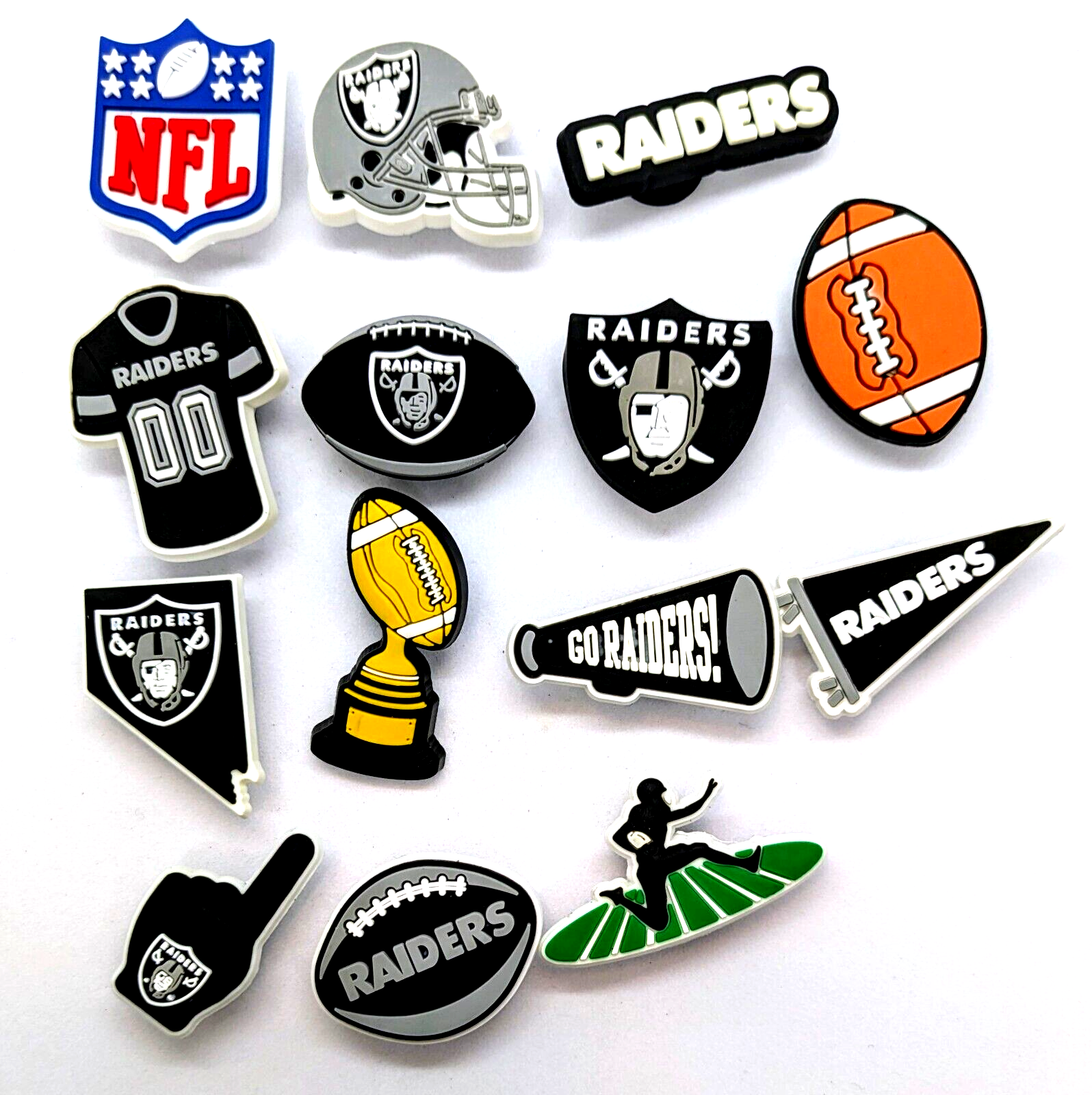 LAS VEGAS RAIDERS SHOE CHARMS (14pcs) Football Cool Gift Accessories Set Lot