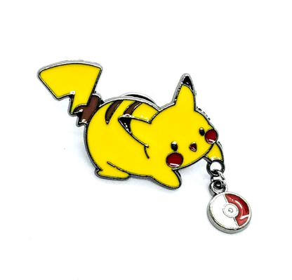 PIKACHU PLAYING WITH A POKEBALL PIN Pokemon Chain Anime Enamel Lapel Brooch