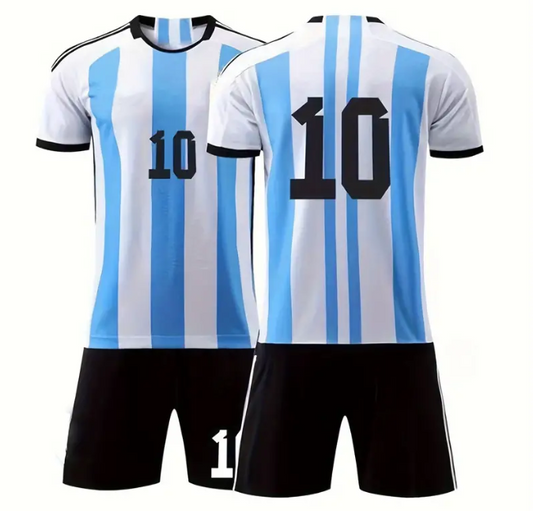 YOUTH SOCCER UNIFORM Kid's/Boy's/Girl's Messi Blue Jersey Shorts (Pick Ur Size)