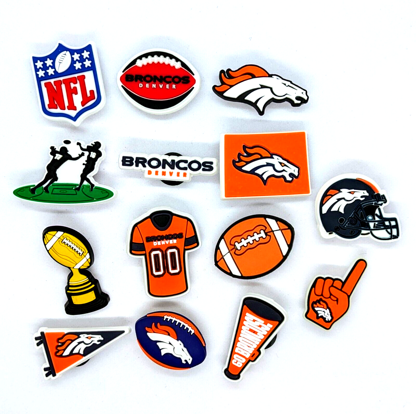 DENVER BRONCOS SHOE CHARMS (14pcs) Football Cool Gift Accessories Set Lot