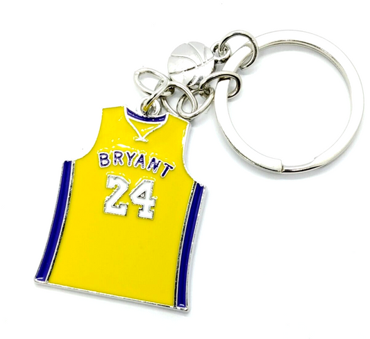 KOBE BRYANT KEYCHAIN Yellow Jersey #24 & Basketball Ball Key Chain/Keyring