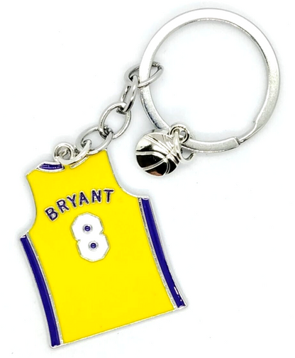 KOBE BRYANT KEYCHAIN Yellow Jersey #8 & Basketball Ball Key Chain/Keyring