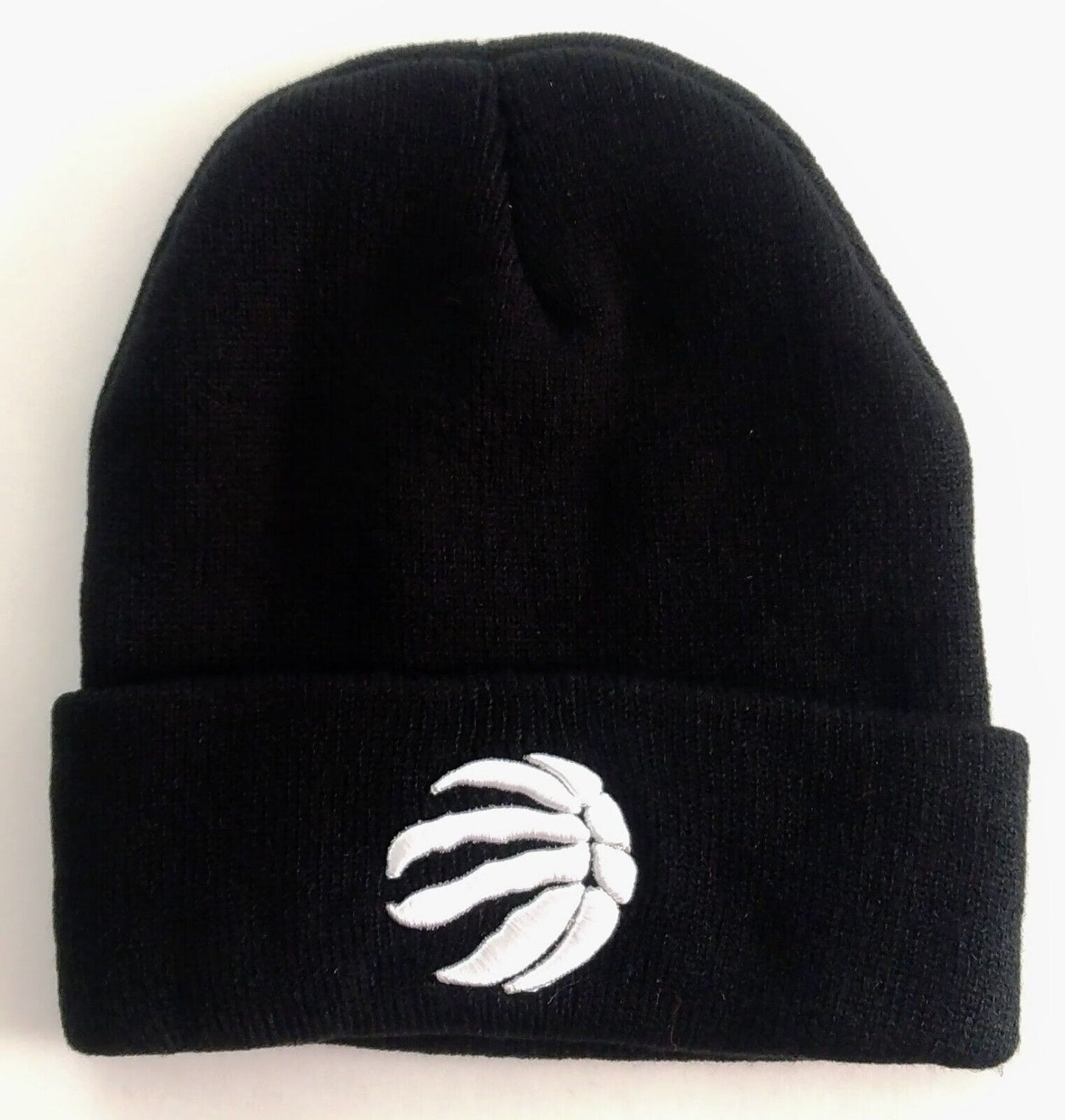 TORONTO RAPTORS BEANIE HAT Black w/ White Embroidered Team Logo Knit Skull Cap