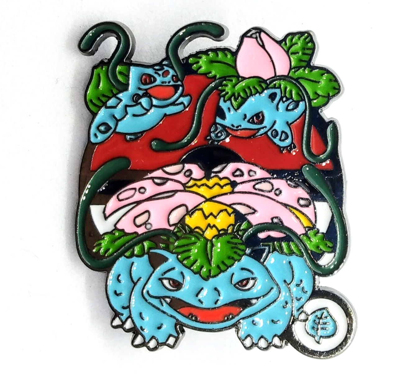 BULBASAUR EVOLUTION PIN Pokemon Round Circle Venusaur + Enamel Brooch Anime