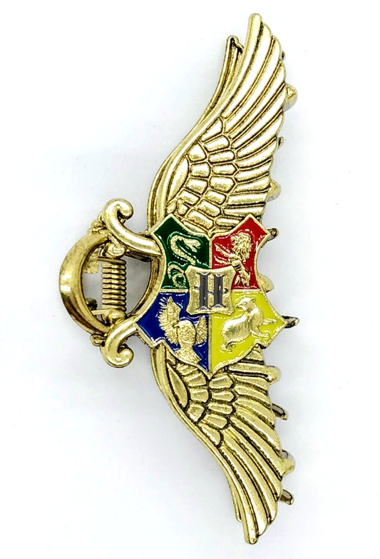 HOGWARTS HAIRCLIP Antique Brass Harry Potter Logo & Wings Hair Clip Claw