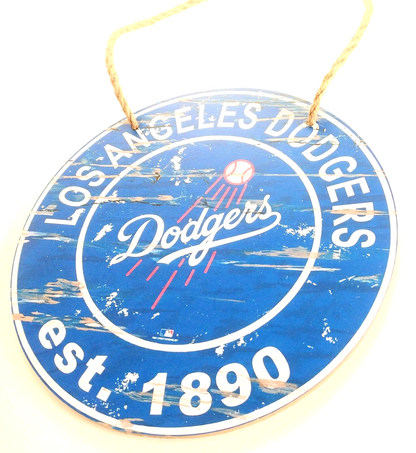 LOS ANGELES DODGERS WOODEN SIGN 8"x8" Circular Hanging Wall Logo Decal & Rope