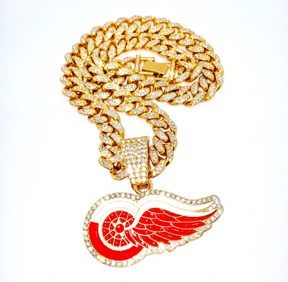 DETROIT RED WINGS GEM NECKLACE Gold Bling NHL Hip Hop Pendant & 20" Chain