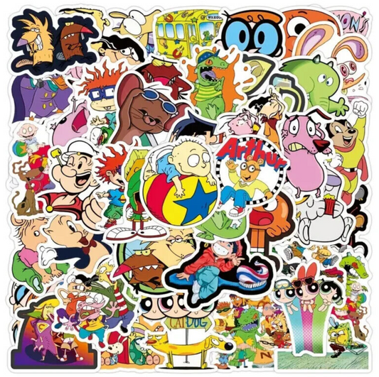 1990's CARTOON STICKERS (50pcs) 50 Fifty 90s 90's Nostalgia Die-Cut Retro Toon