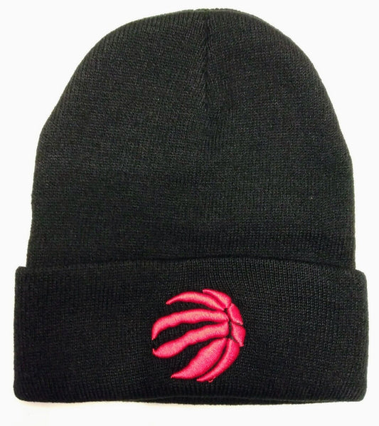 TORONTO RAPTORS BEANIE HAT Black w/ Red Embroidered Team Logo Knit Skull Cap