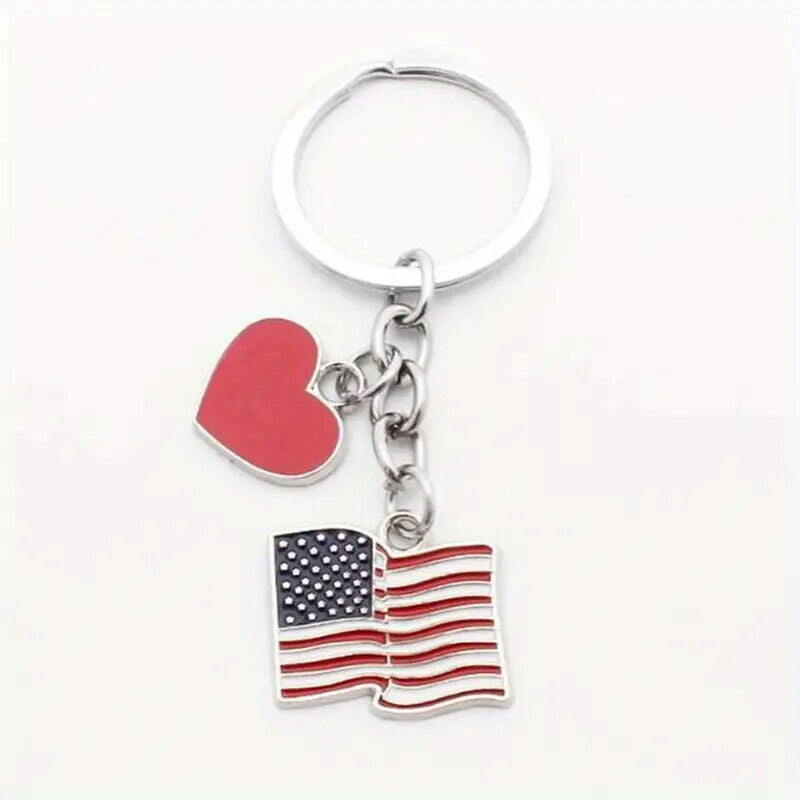 PATRIOTIC KEYCHAIN American Flags or w/ Flag & Heart USA July 4th (You Pick)