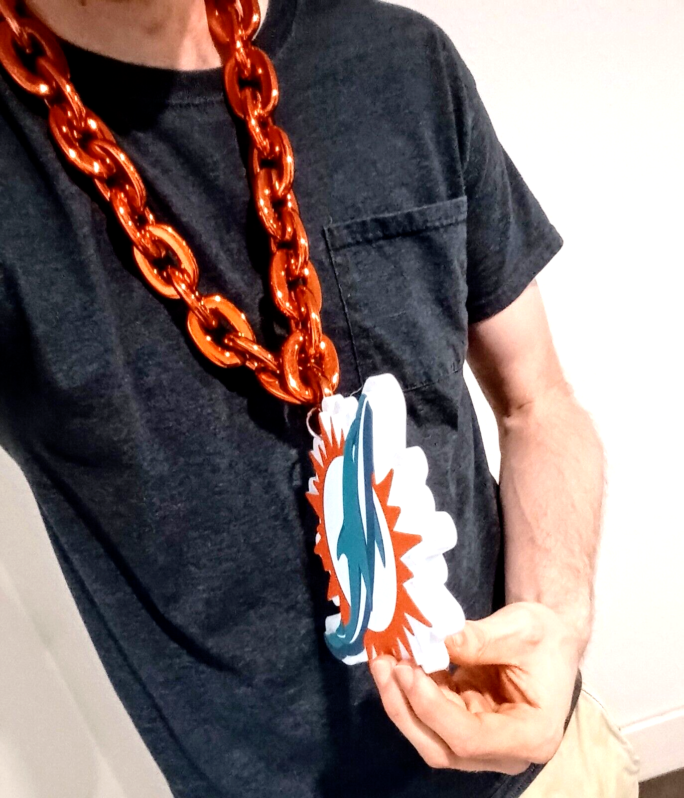 MIAMI DOLPHINS FOAM NECKLACE Orange Chain Large/Big/Jumbo Light-Weight Durable