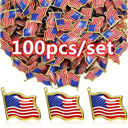 AMERICAN FLAG PINS (100pcs) Bulk Patriotic USA Gold Official Enamel Lapel Brooch