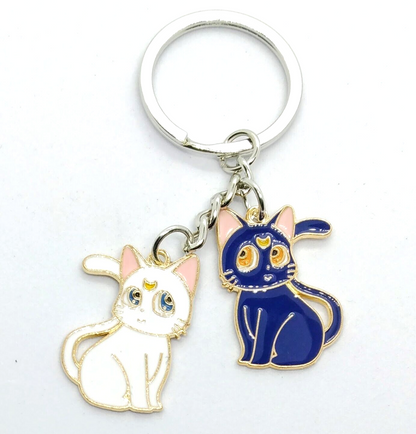 LUNA & ARTEMIS KEYCHAIN Sailor Moon Cats Gift Silver Key Chain/Keyring Anime