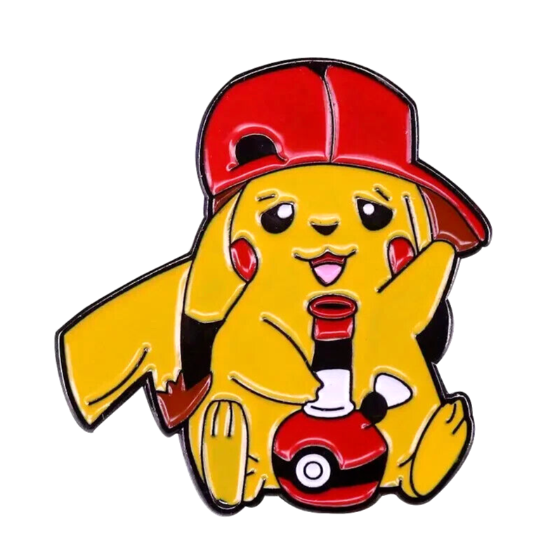 FUNNY PIKACHU PIN Pokemon Smoking Waving Gift Enamel Lapel Brooch