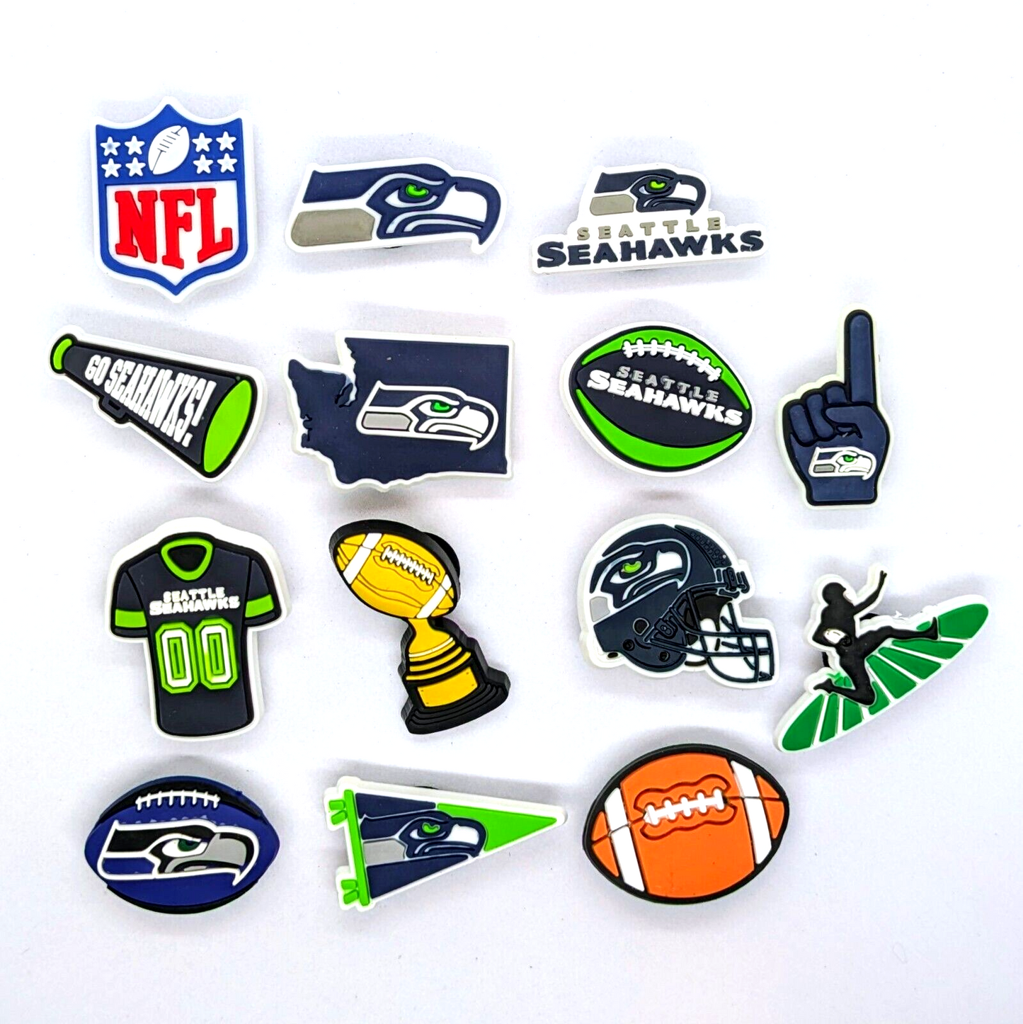 SEATTLE SEAHAWKS SHOE CHARMS (14pcs) Football Cool Gift Accessories Set Lot