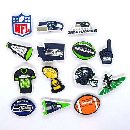 SEATTLE SEAHAWKS SHOE CHARMS (14pcs) Football Cool Gift Accessories Set Lot