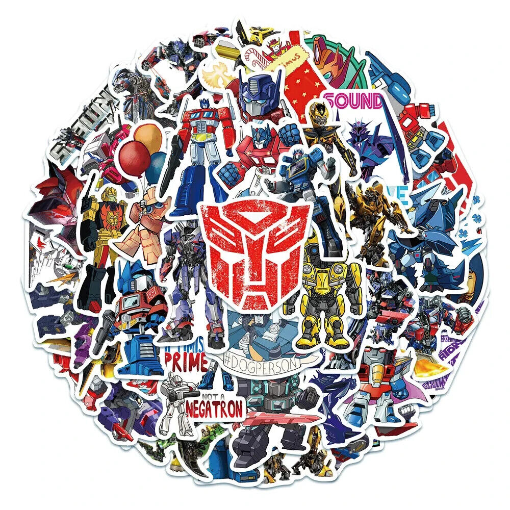 TRANSFORMERS STICKERS (50pcs) Fifty Unique Die-Cut Decal w/ Autobots Decepticons