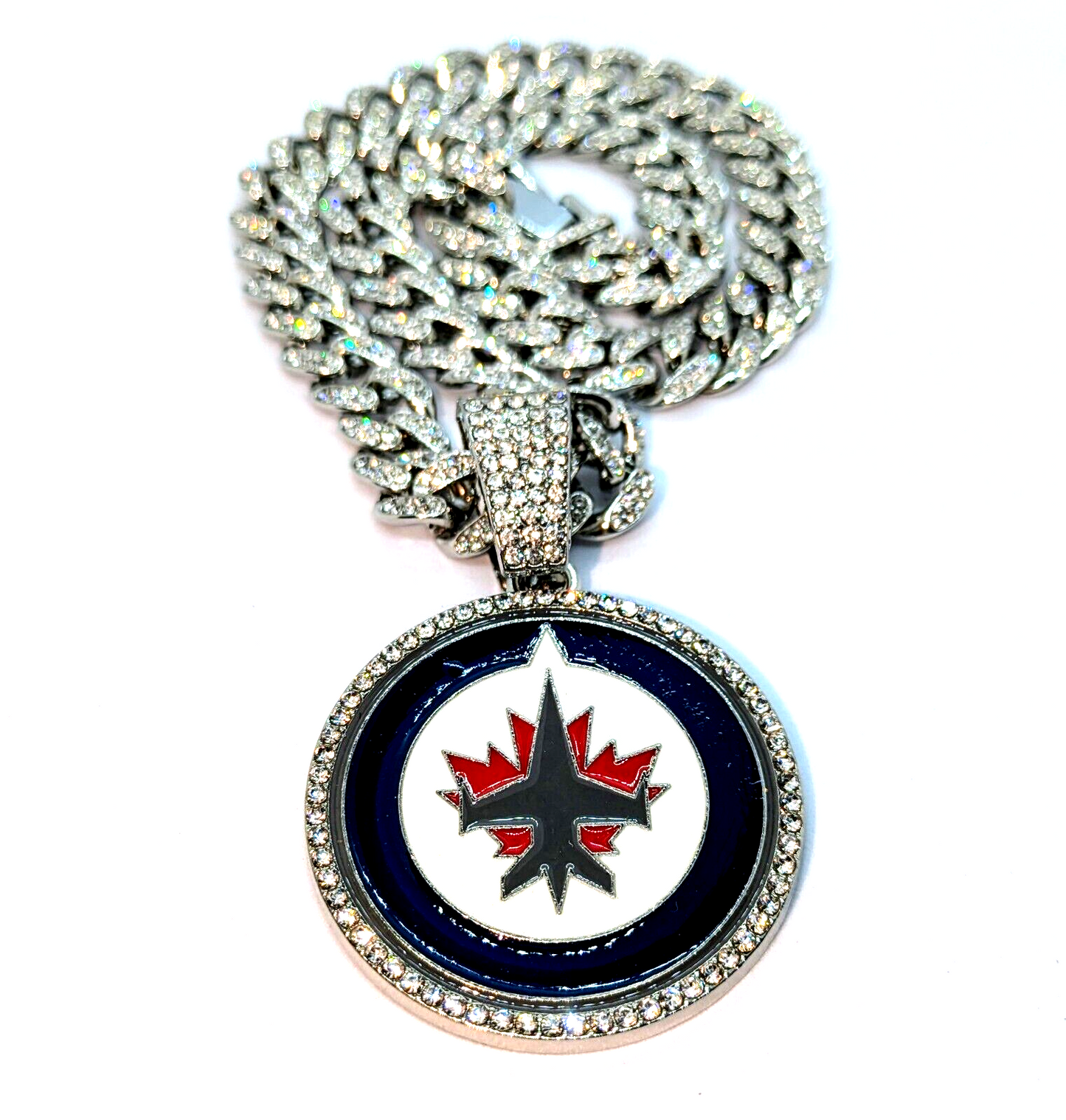 WINNIPEG JETS GEM NECKLACE Silver Bling NHL Hockey Hip Hop Pendant & 20" Chain