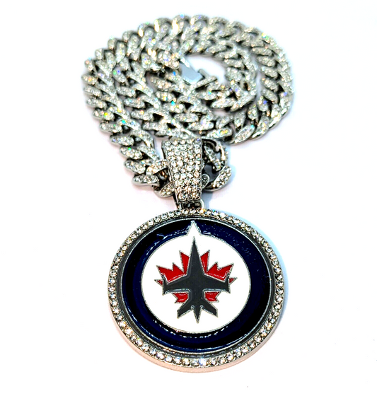 WINNIPEG JETS GEM NECKLACE Silver Bling NHL Hockey Hip Hop Pendant & 20" Chain