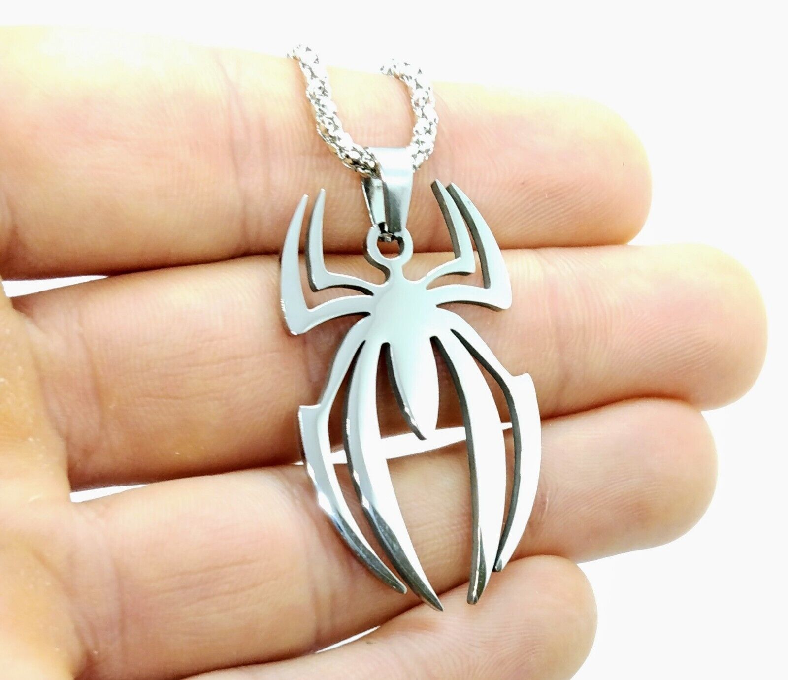 SPIDERMAN NECKLACE Silver Spider Logo Pendant & Plated Chain