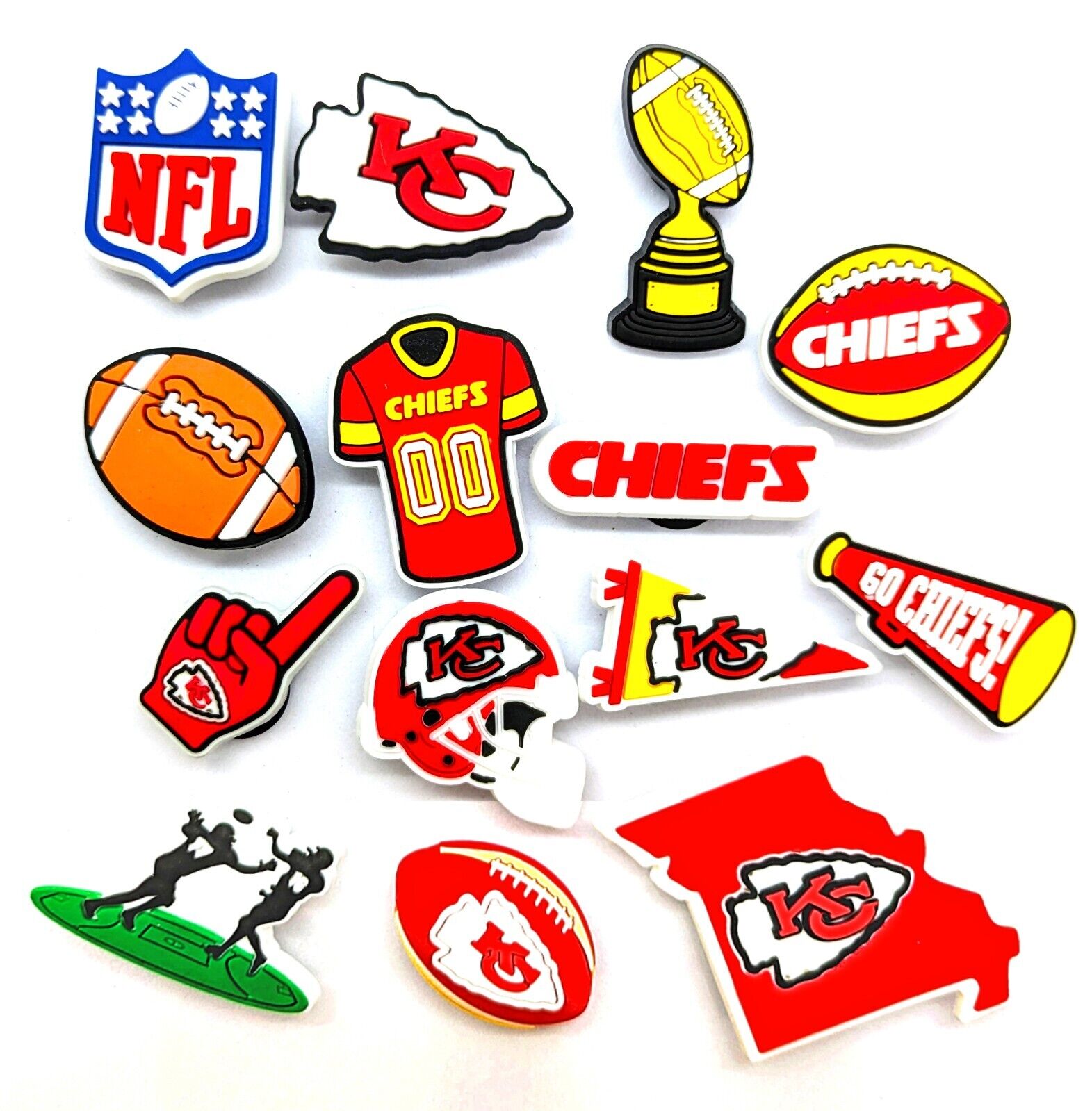 KANSAS CITY CHIEFS SHOE CHARMS (14pcs) Football Cool Gift Accessories Set Lot