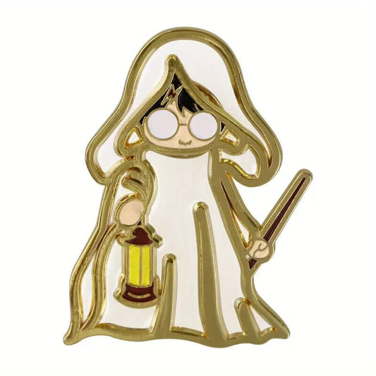 CLOAK OF INVISIBILITY PIN Golden Harry Potter w/ Lantern &Wand Gift Lapel Brooch