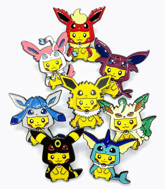 PIKACHU EEVEELUTION PONCHO PIN SET (8pcs) Eight Pokemon Eevee Enamel Brooch