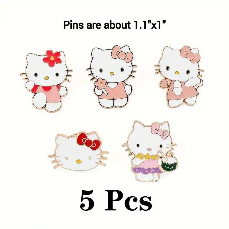 HELLO KITTY PIN SET (5pcs) Classic Cartoon Cute Gift Enamel Lapel Brooch Lot