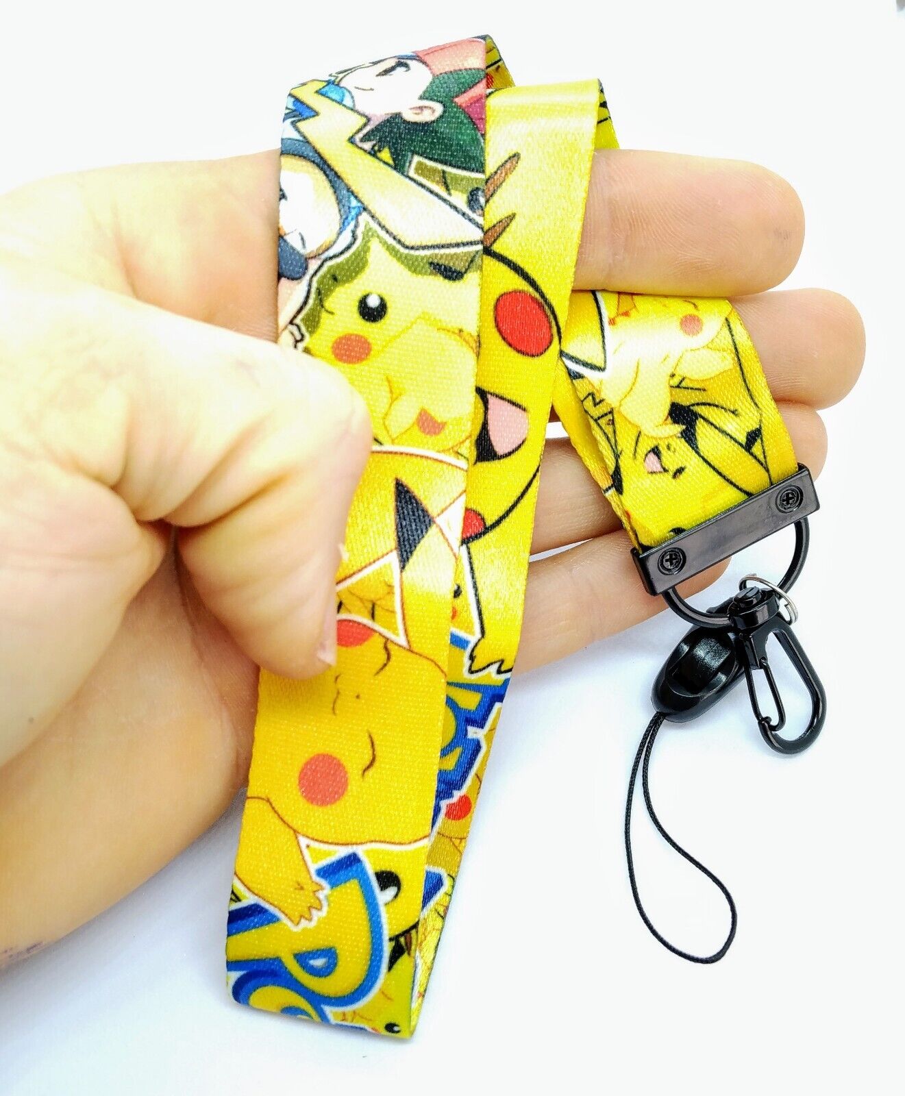 SHORT PIKACHU LANYARD Pokemon Yellow Key Ring Hook Holder Cute Anime Gift