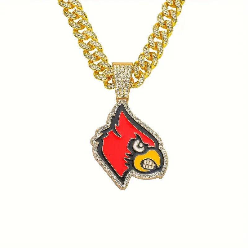 LOUISVILLE CARDINALS GEM NECKLACE Gold Bling Hip Hop Baseball Pendant &20" Chain