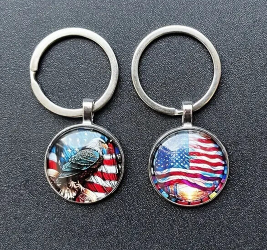 PATRIOTIC KEYCHAIN American Flag/Eagle USA Independence Day July 4th (You Pick)