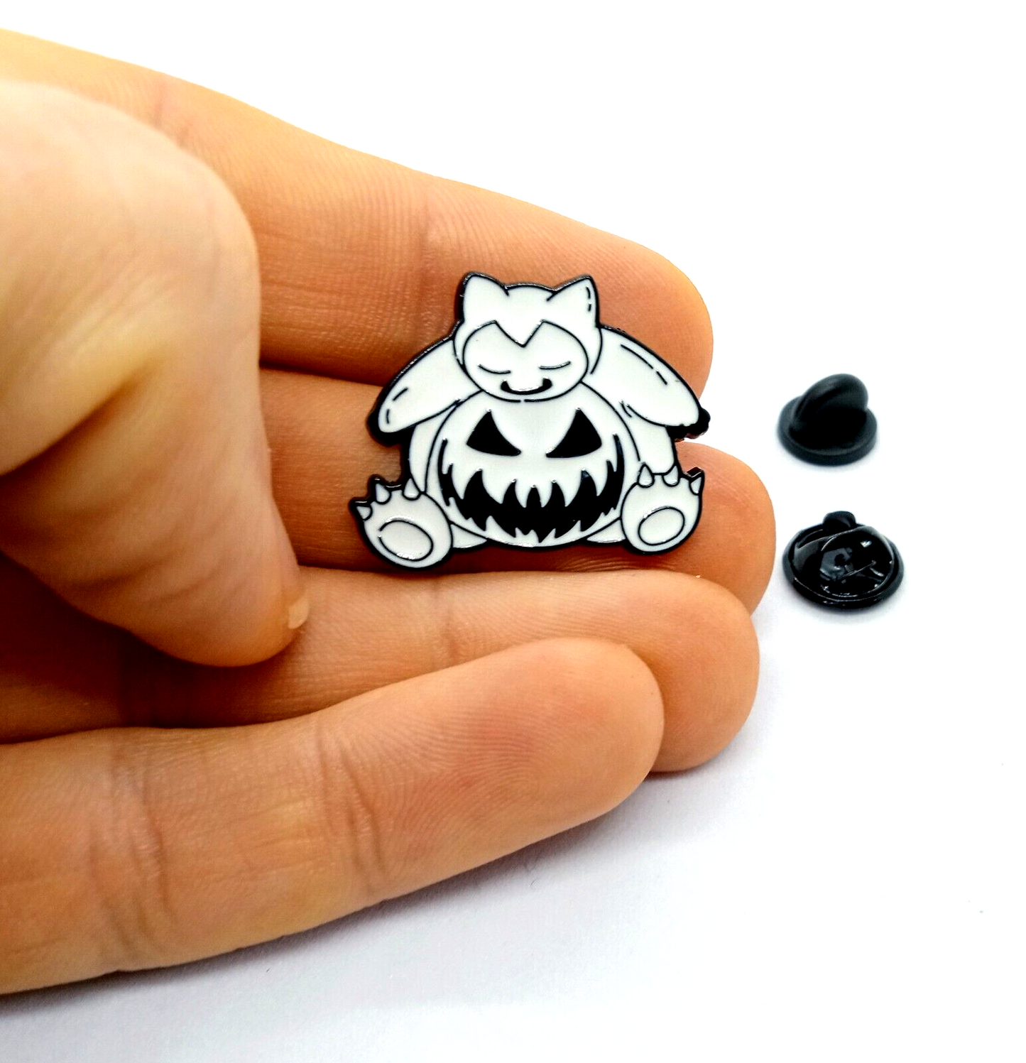 SNORLAX JACK-O-LANTERN PIN Pokemon Halloween Pumpkin White Enamel Lapel Brooch