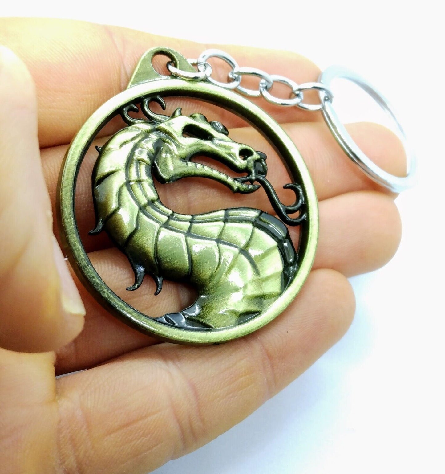 MORTAL KOMBAT KEYCHAIN Bronze Dragon Game Logo Pendant Key Chain/Keyring