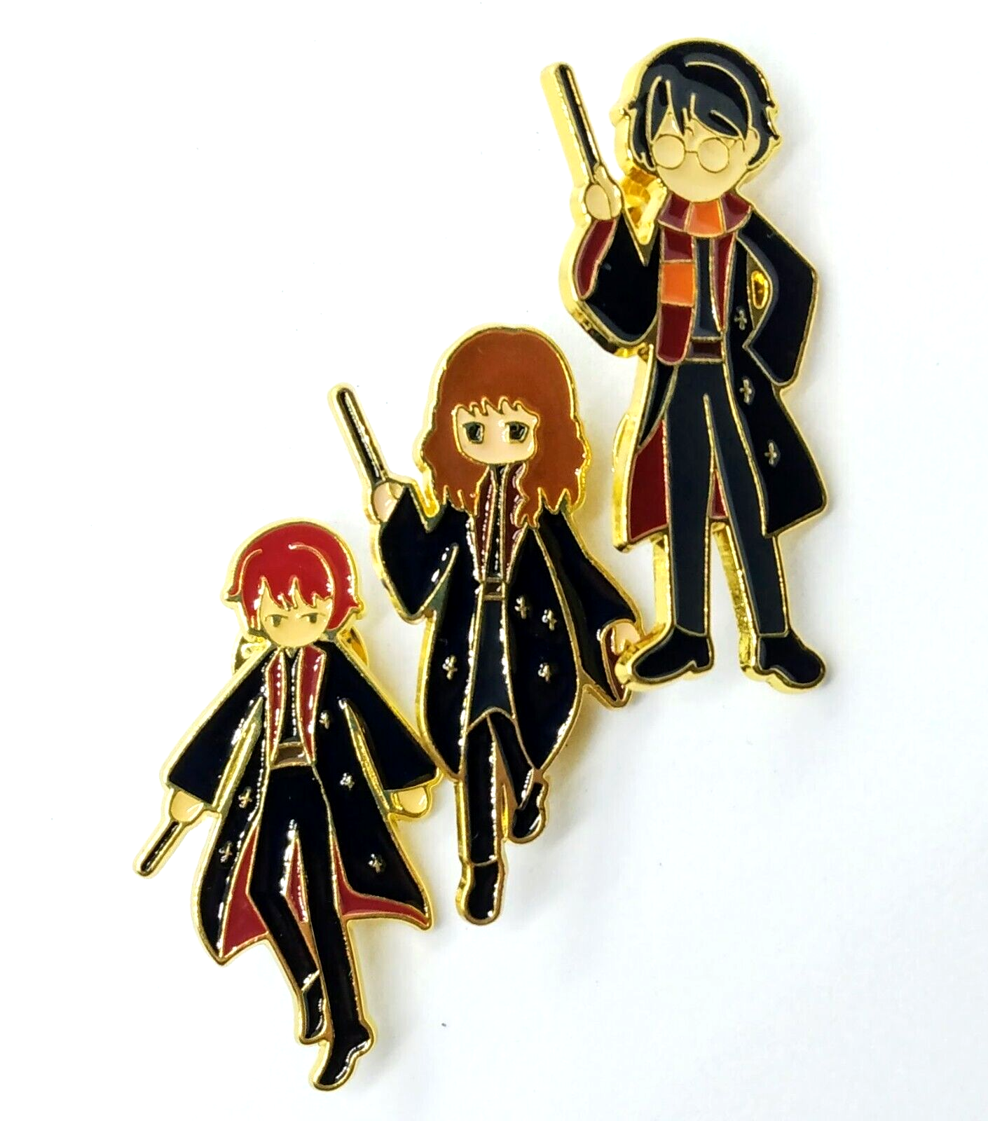 HARRY POTTER PIN SET (3pcs) Harry Hermoine Ron Animation Enamel Brooch Set Lot