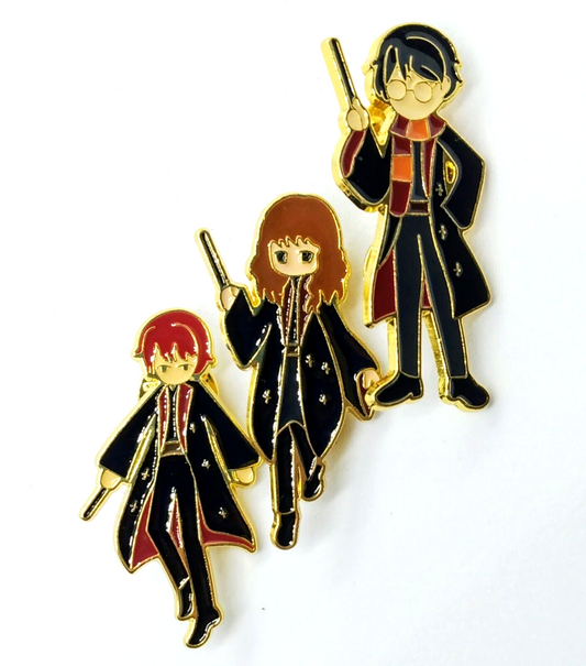 HARRY POTTER PIN SET (3pcs) Harry Hermoine Ron Animation Enamel Brooch Set Lot