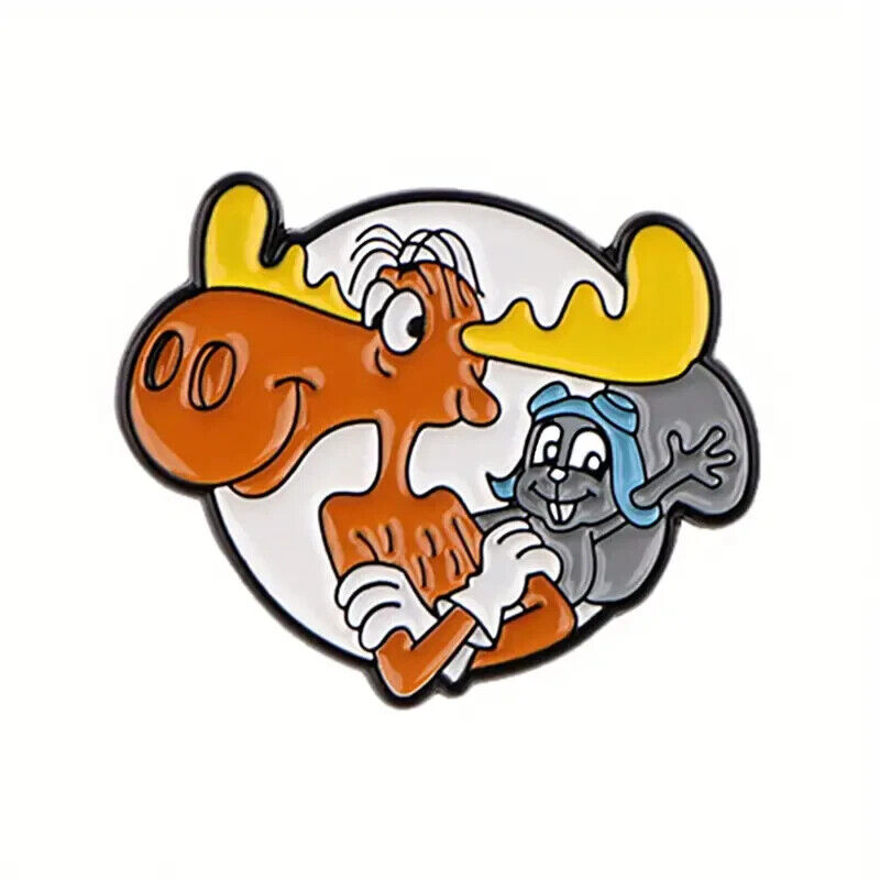 ROCKY AND BULLWINKLE PIN Classic Cartoon Toon Gift Enamel Lapel Brooch