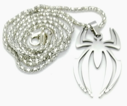 SPIDERMAN NECKLACE Silver Spider Logo Pendant & Plated Chain