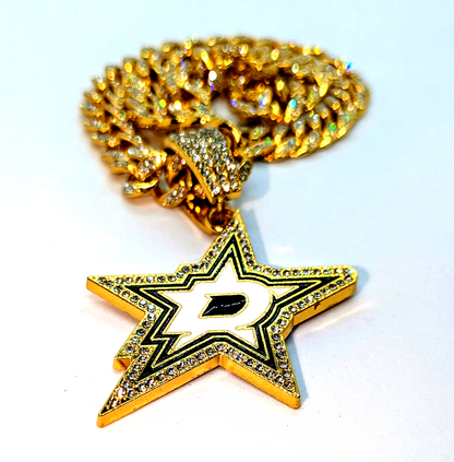 DALLAS STARS GEM NECKLACE Gold Bling NHL Hockey Hip Hop Pendant & 20" Chain