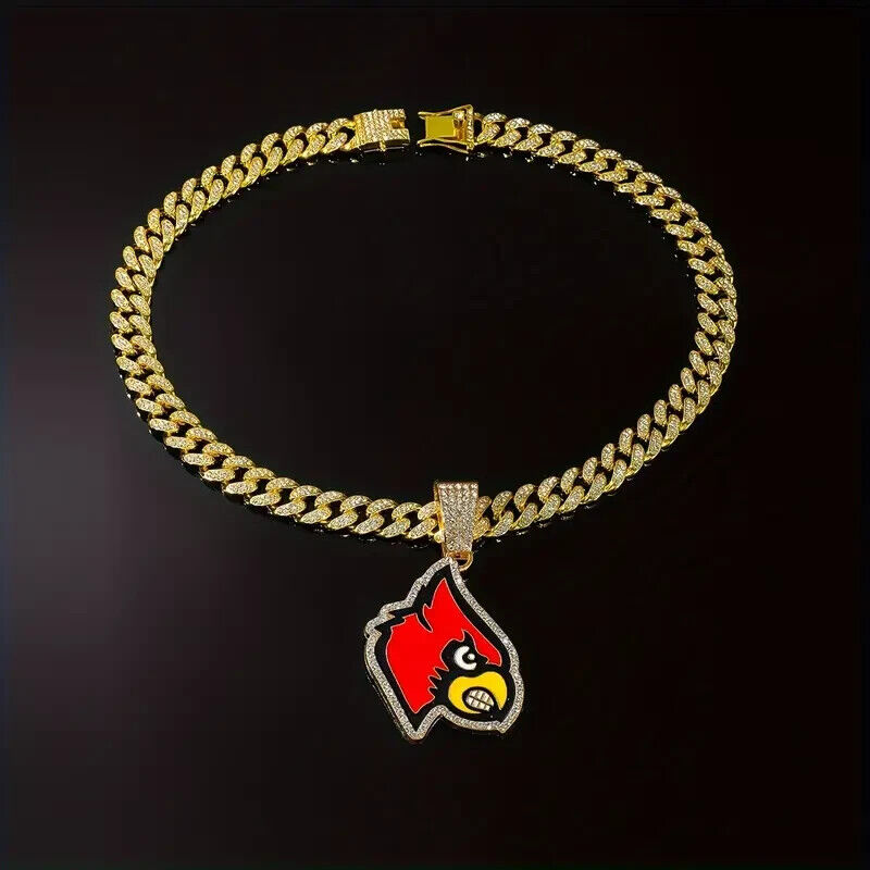 LOUISVILLE CARDINALS GEM NECKLACE Gold Bling Hip Hop Baseball Pendant &20" Chain