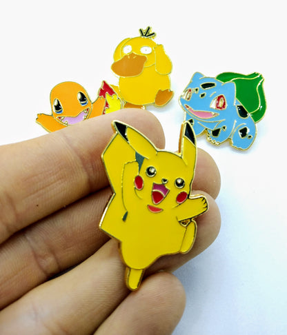 POKEMON PIN SET (4pcs) Pikachu Charmander Bulbasaur Psyduck Anime Brooch Lot