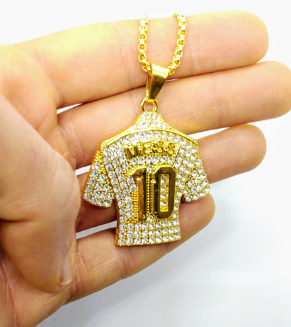 LIONEL MESSI GEM NECKLACE #10 Soccer/Football Gold Jersey Golden Pendant Jewelry