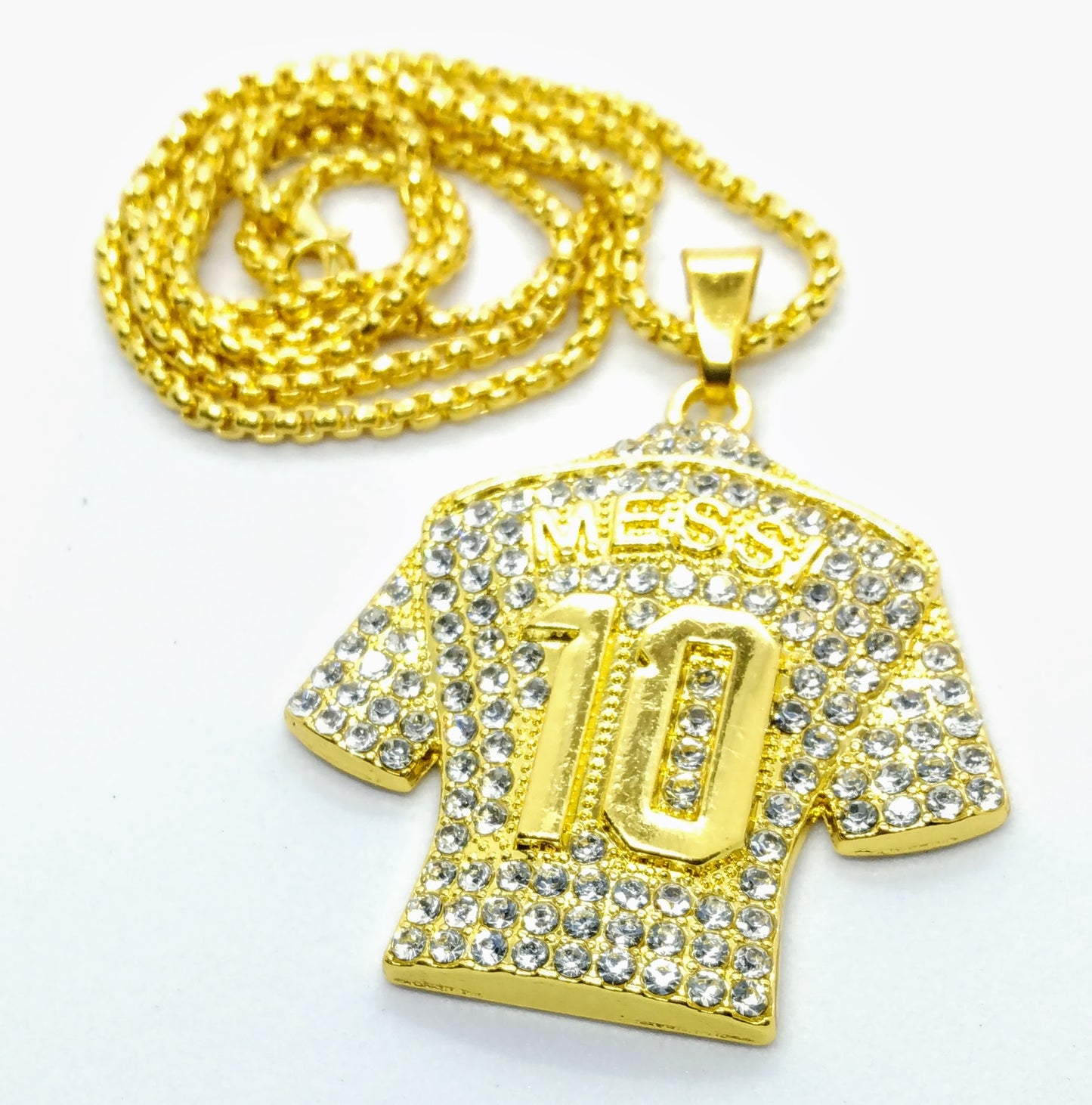 LIONEL MESSI GEM NECKLACE #10 Soccer/Football Gold Jersey Golden Pendant Jewelry