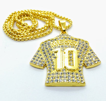 LIONEL MESSI GEM NECKLACE #10 Soccer/Football Gold Jersey Golden Pendant Jewelry