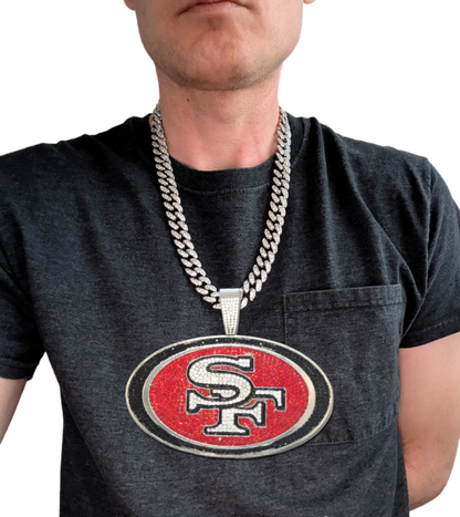 SAN FRANCISCO 49ERS JUMBO GEM NECKLACE Silver Bling NFL Football Hip Hop XL Pendant & 24" Chain