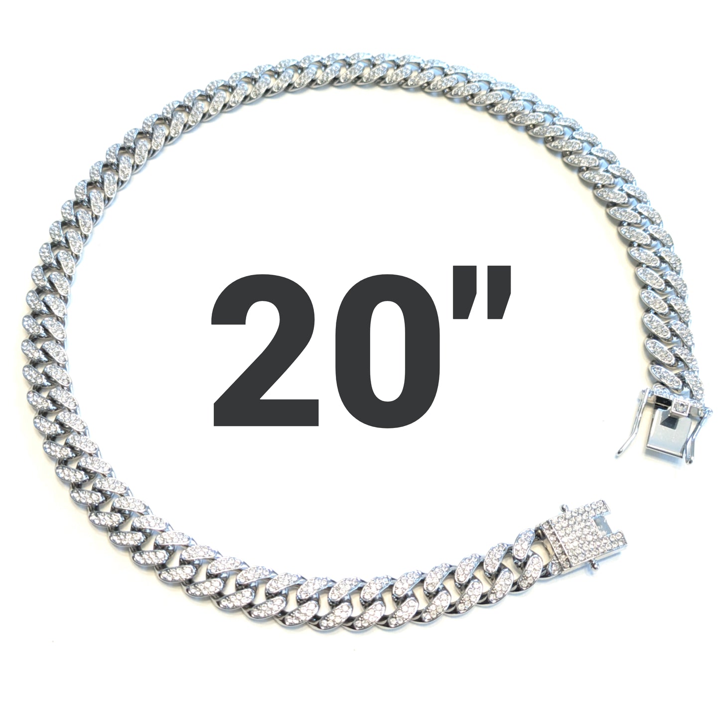 20 INCH - Silver 13mm Straight Gem Link Chain Necklace