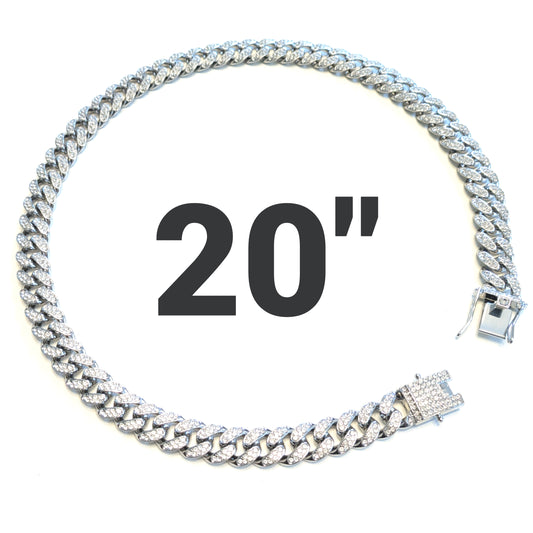 20 INCH - Silver Straight Gem Link Chain Necklace