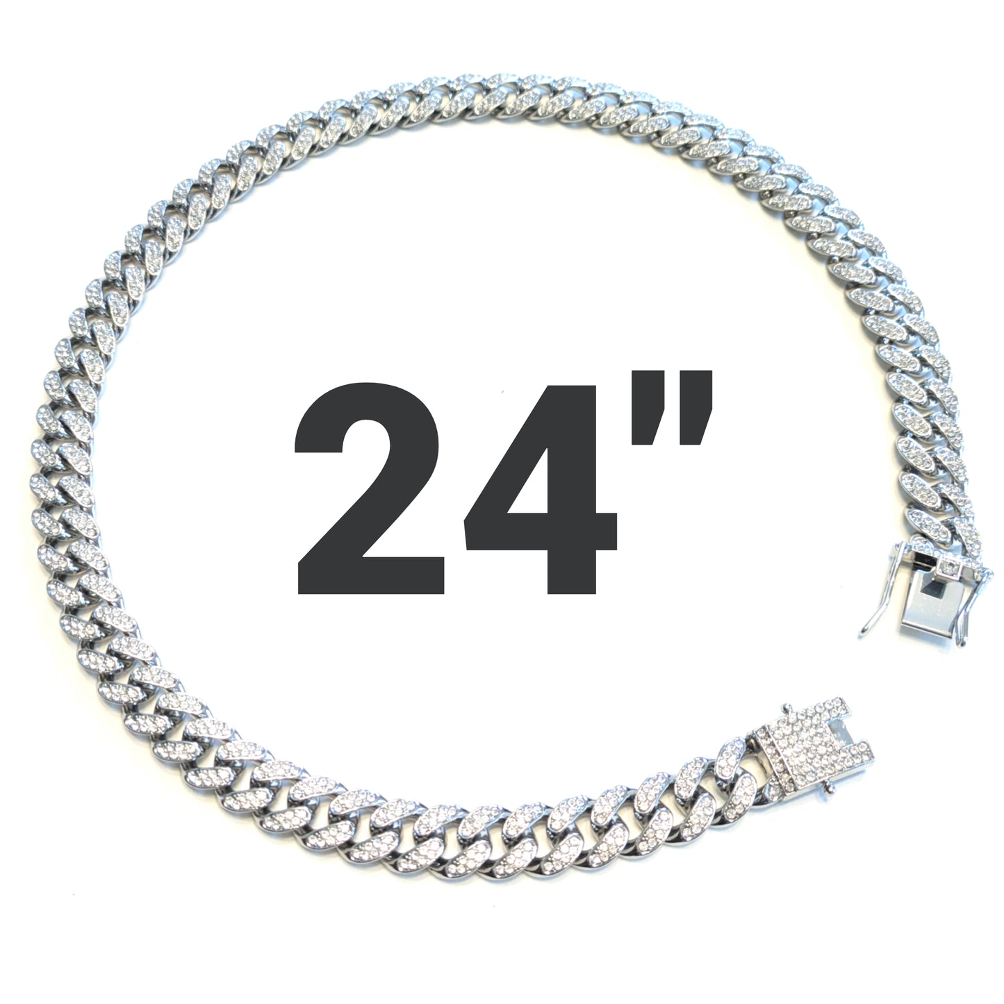 24 INCH - Silver 13mm Straight Gem Link Chain Necklace