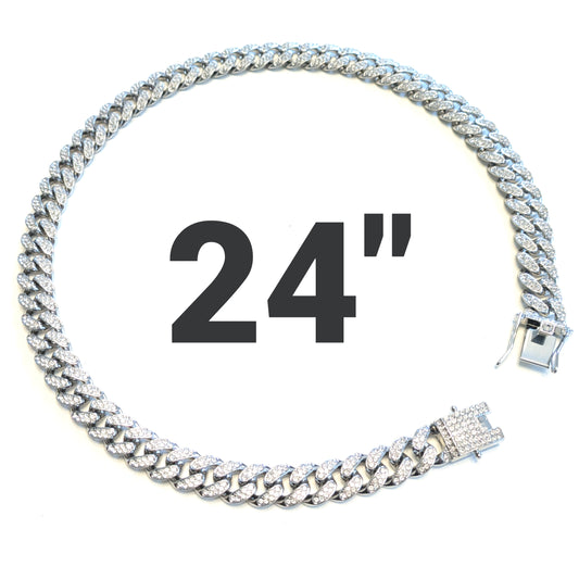 24 INCH - Silver Straight Gem Link Chain Necklace